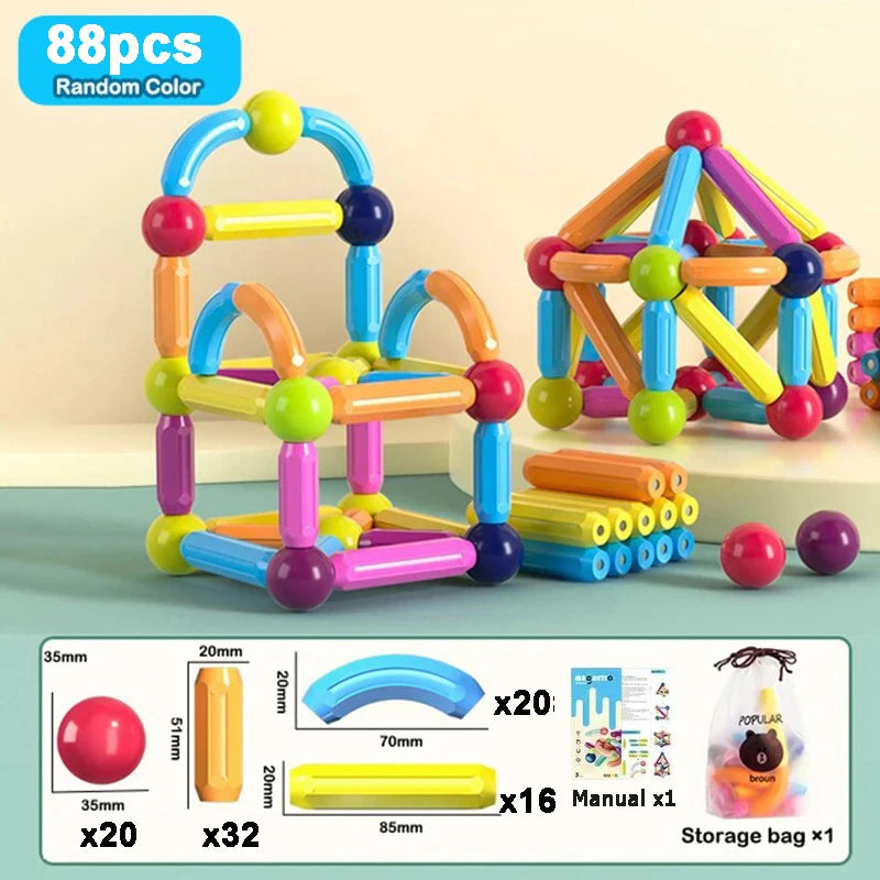 Magnetic Building Sticks and Balls Construction Set - 188 Pieces STEM Toy for Kids