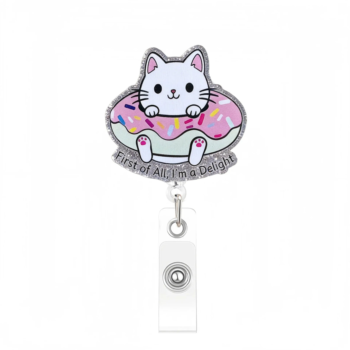 Cute Cat Acrylic ID Badge Reel with Retractable Clip