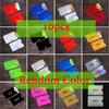 A collection of ten RFID blocking card sleeves in various colors including red, blue, green, yellow, and black.