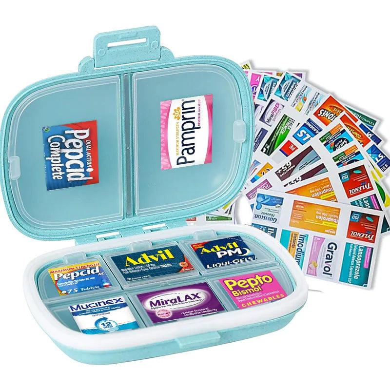 8-Compartment Pill Organizer with 147 Labels