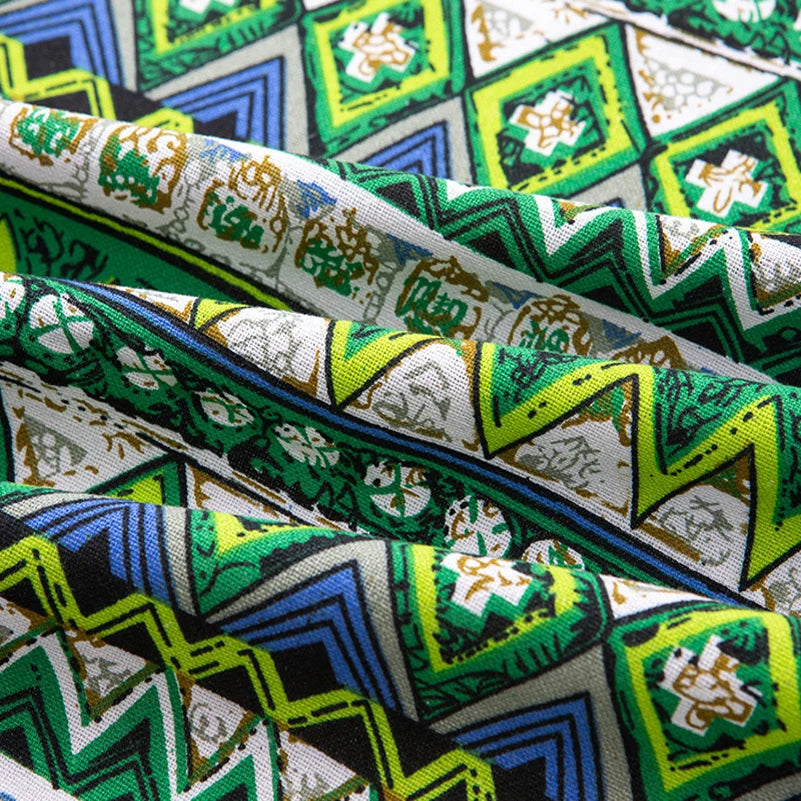 Bohemian Cotton Linen Fabric with Vintage Ethnic Print