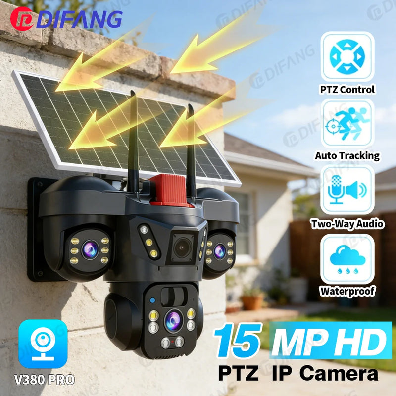 Solar-Powered Triple-Lens PTZ Security Camera
