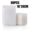 A stack of 80 pieces of white padded bubble mailers measuring 18x20cm.