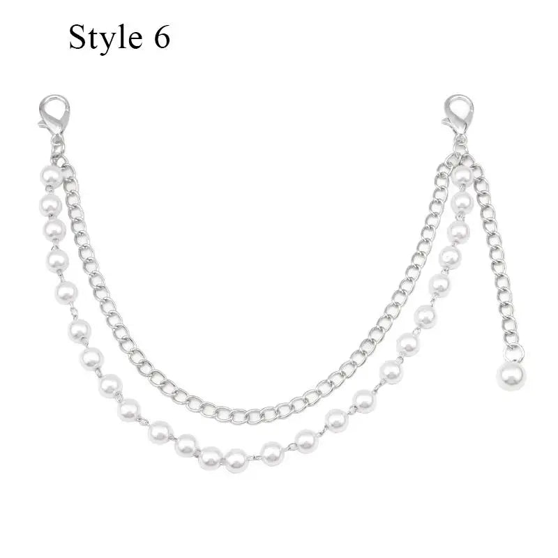 Silver chain accessory featuring a bohemian starfish charm and multiple strands of small pearls.