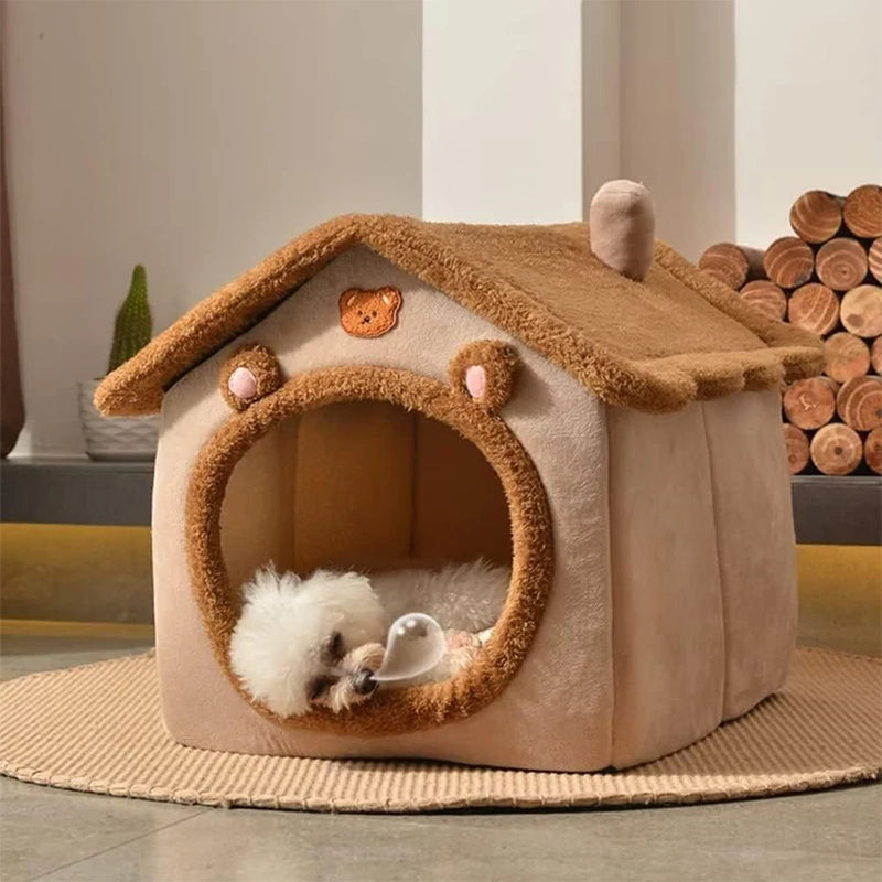 Lit Grotte Rétractable pour Animaux avec Housse Amovible et Lavable