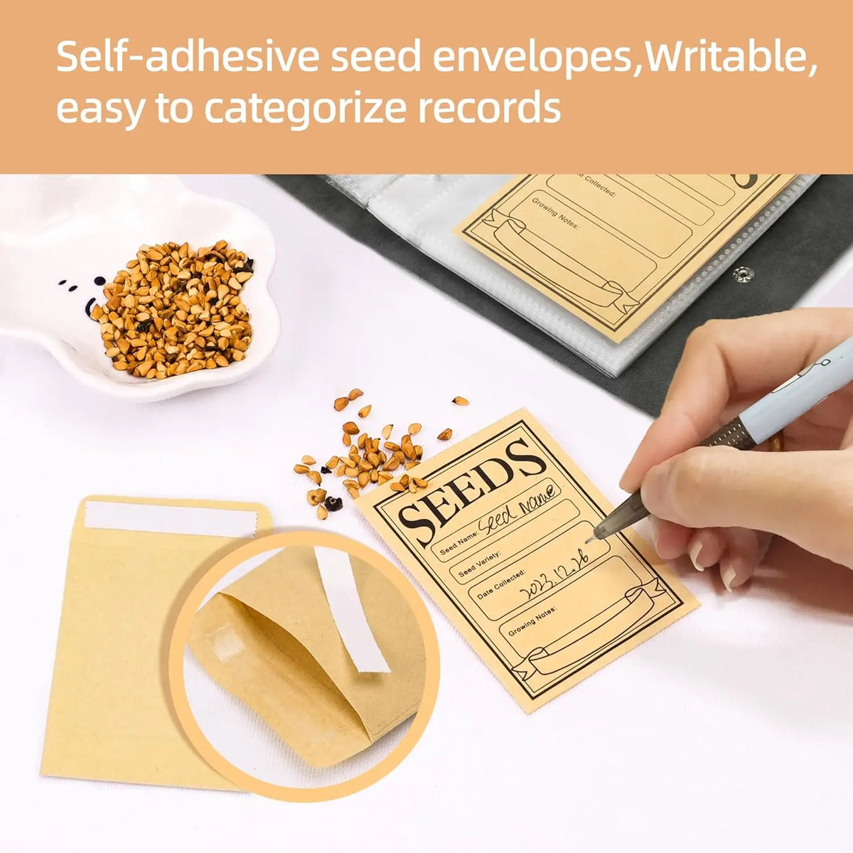 Garden Seed Organizer Binder with Self-Sealing Envelopes