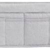 A light gray purse organizer insert with multiple stitched compartments.