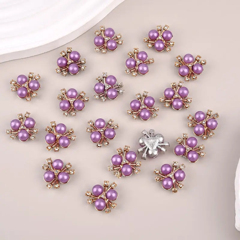 A collection of 20 purple pearlized resin flower beads for DIY jewelry and crafts.