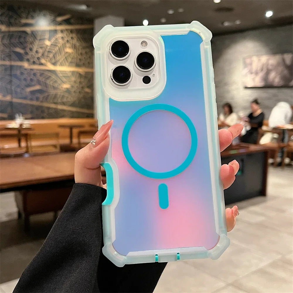 Laser Dazzling Magnetic Armor Case for iPhone with Dual-Layer Protection