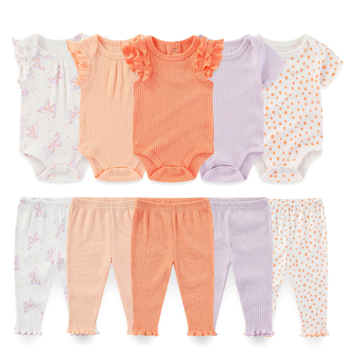 Baby Cotton Bodysuit and Pants Outfit Set (4-Piece)