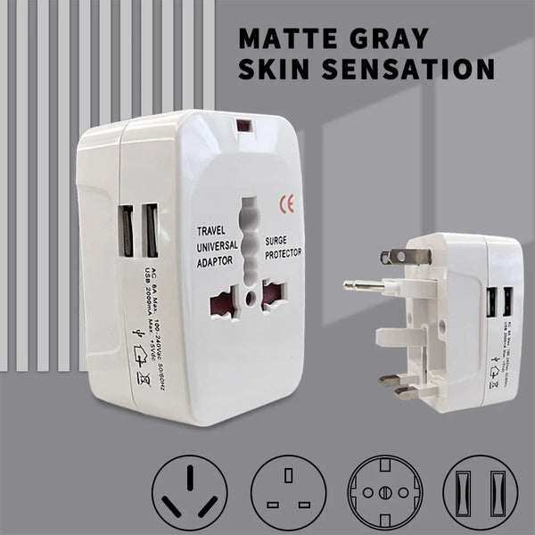 Weltweit kompatibler Reiseadapter mit zwei USB-Anschlüssen