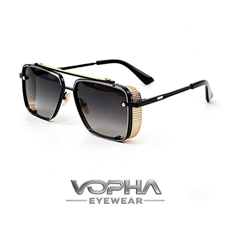 Quadratische Aviator-Sonnenbrille mit abnehmbarem Metallgitter-Schild