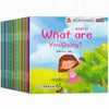 A colorful picture book cover featuring a smiling girl in pink, set against a bright green landscape.