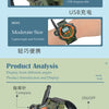 A camouflage walkie-talkie watch set showing various features like USB charging and switching keys.