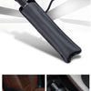 Black car windshield sun shade umbrella used to protect the interior from UV rays and glare.