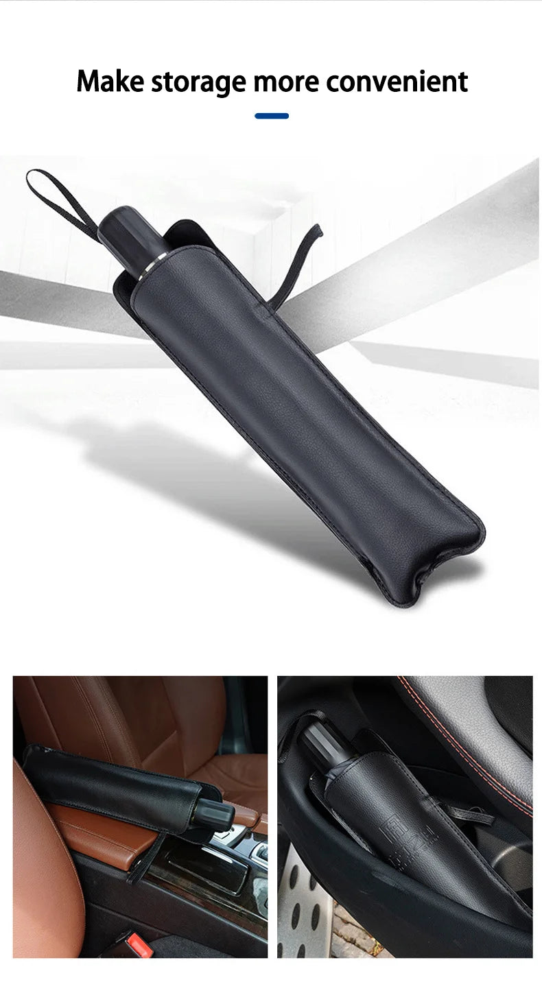Black car windshield sun shade umbrella used to protect the interior from UV rays and glare.