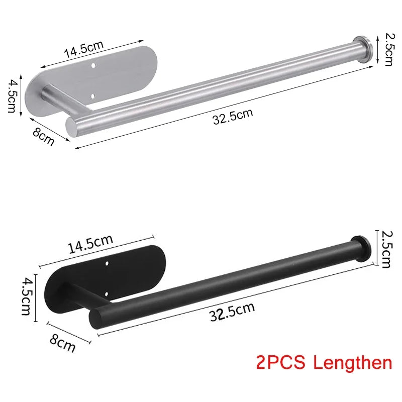 Two stainless steel wall-mounted paper towel holders, 14.5cm wide and 32.5cm long.