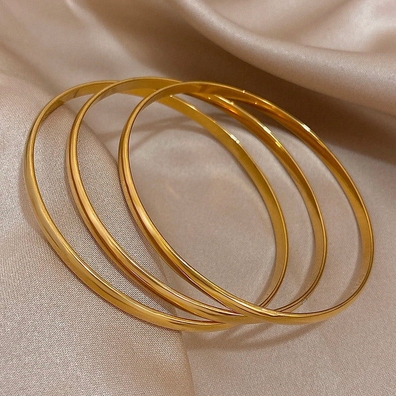 Minimalist Gold-Plated Stainless Steel Bangle Set