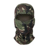 A camouflage balaclava cap worn on a person's head.