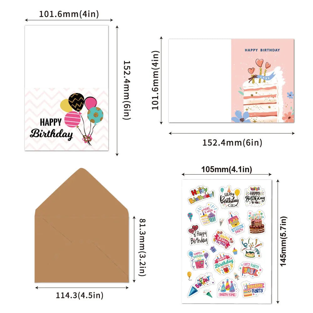 Set of 20 Happy Birthday Cards with Envelopes and Stickers