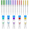 A set of 12 anti-jump sewing machine needles in various colors and sizes for stretch fabric.