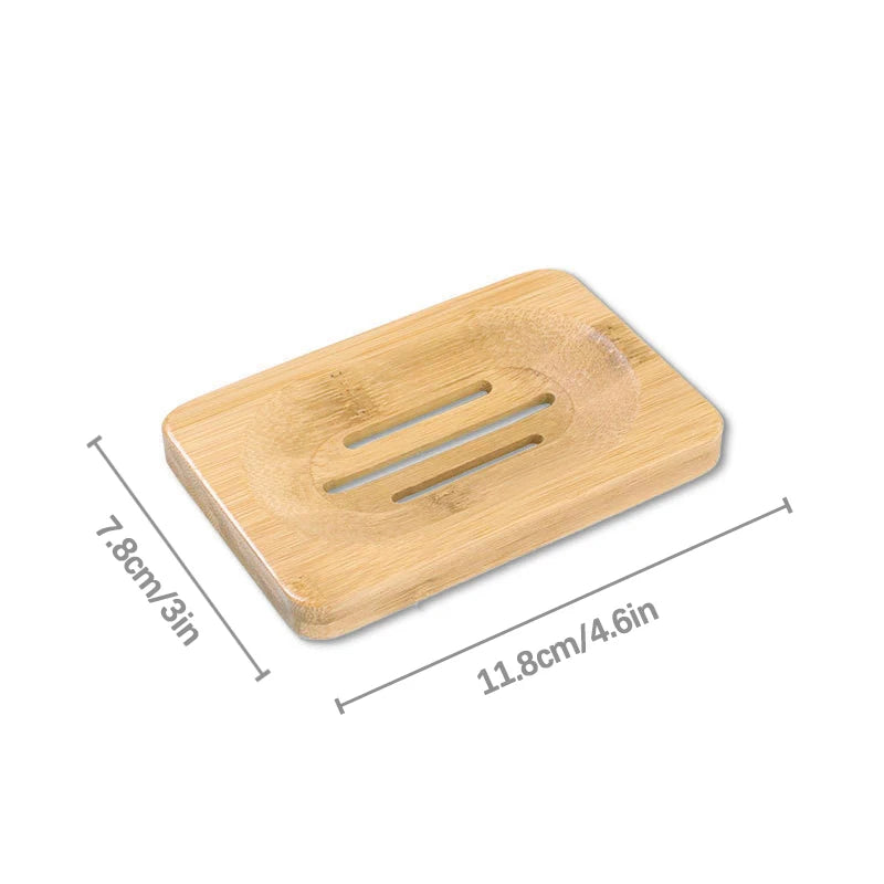 A natural bamboo soap dish with fast-dry drainage holes.