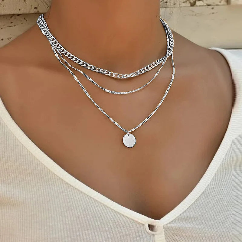 Layered Crystal Heart & Star Pendant Necklace