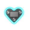 A glowing neon heart shaped light with a rectangular panel in the center
