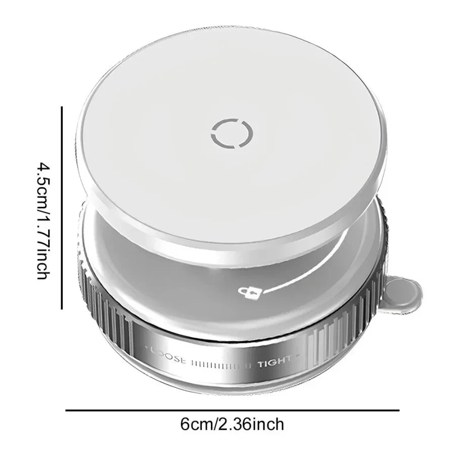 Support de téléphone magnétique blanc avec base rotative, vue de côté.