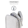A close-up view of a light gray waterproof nylon cable organizer travel case with a smooth zipper.
