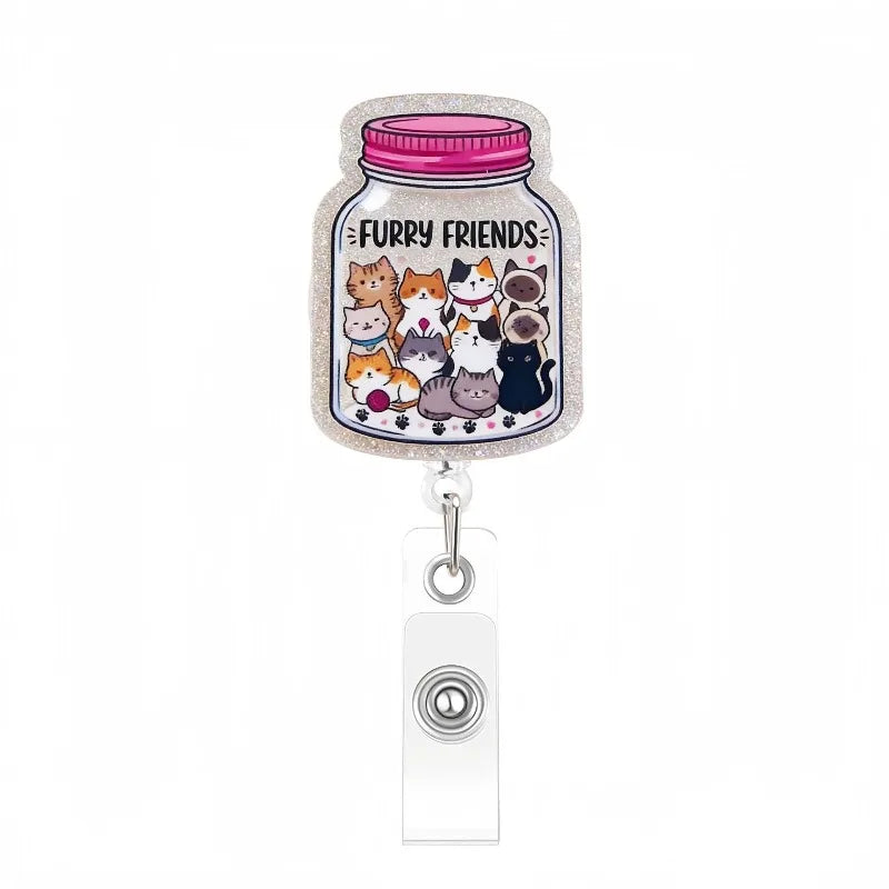 Cute Cat Acrylic ID Badge Reel with Retractable Clip