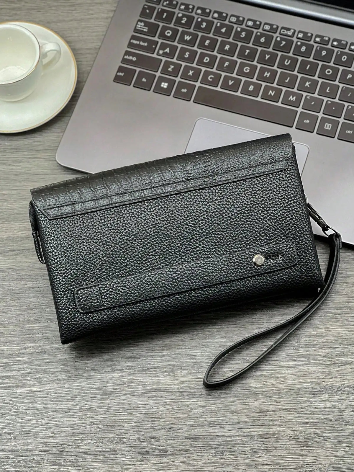 Crocodile Pattern Clutch Bag with Flap Closure