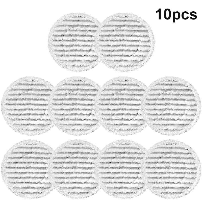Ten replacement mop cloths for Shark steam mops, shown as circular, textured gray cloths.