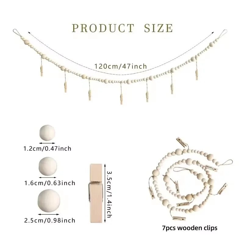 Wooden Beads Photo Garland for Wall Display