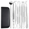 A set of premium stainless steel dental care tools for oral hygiene, including various instruments and a protective case.