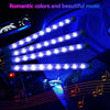 Blue LED strip lights illuminate the interior of a car, creating a romantic glow against a musical background.