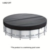 A round above-ground swimming pool cover with a black top and white sides.