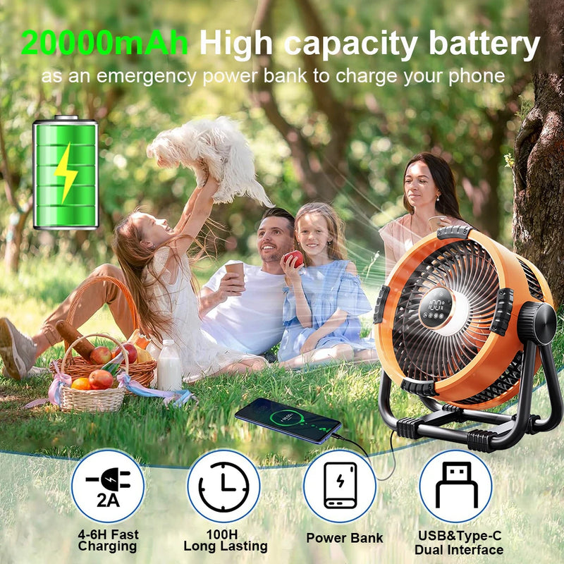 Tragbarer Campinglüfter mit LED-Licht und Powerbank