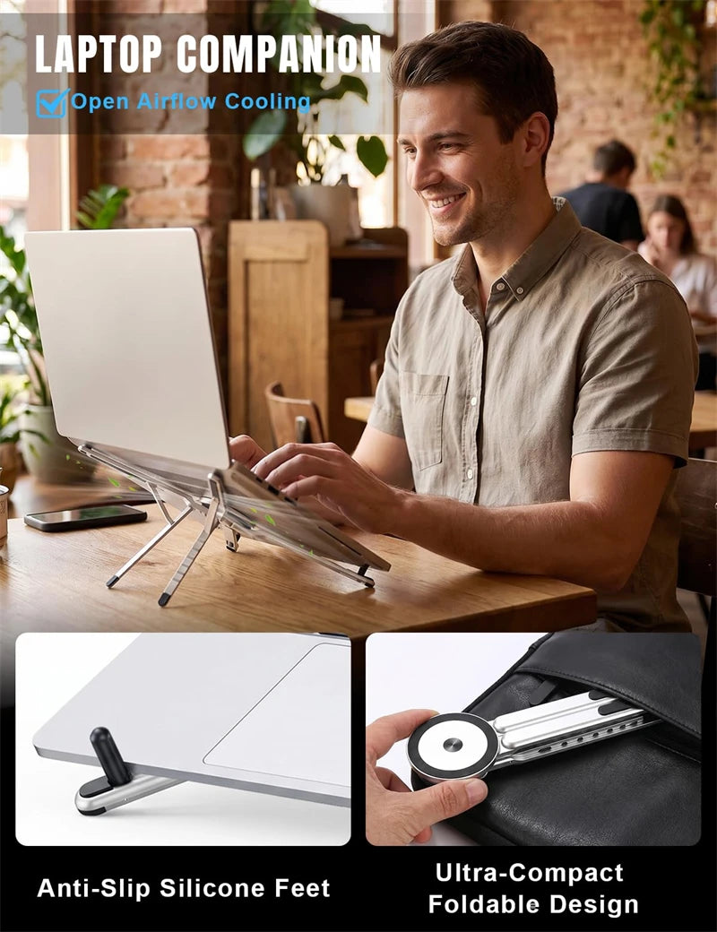 Foldable Aluminum Laptop Stand with Magnetic Phone Mount