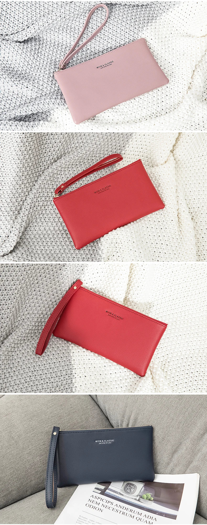 Slim PU Leather Zip-Around Wallet with Card and Phone Pockets