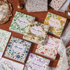 A collection of vintage floral scrapbook paper sheets featuring various patterns like roses, leaves, and watercolor designs.