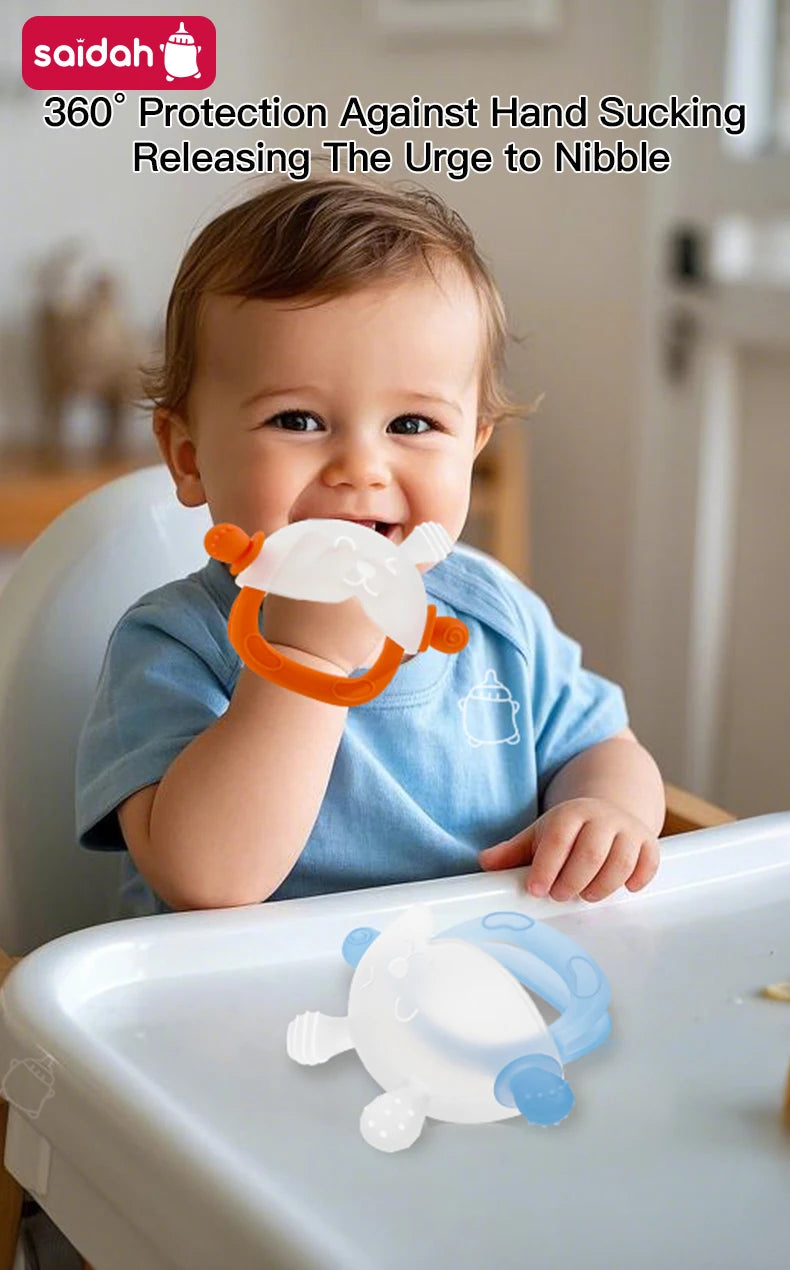Bunny-Shaped Silicone Teether with Full-Hand Grip for Babies