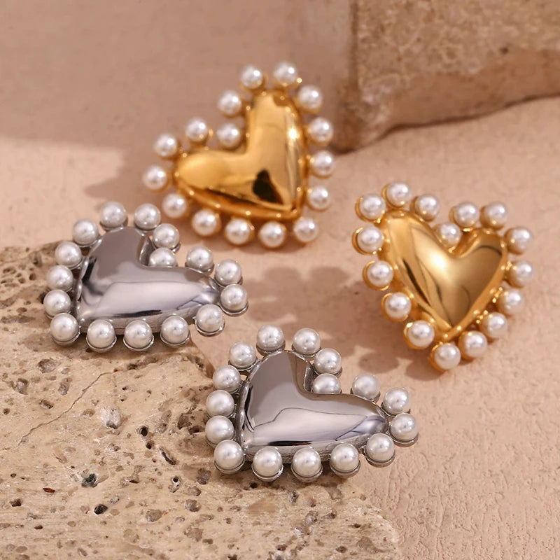 Pearl Heart Drop Earrings