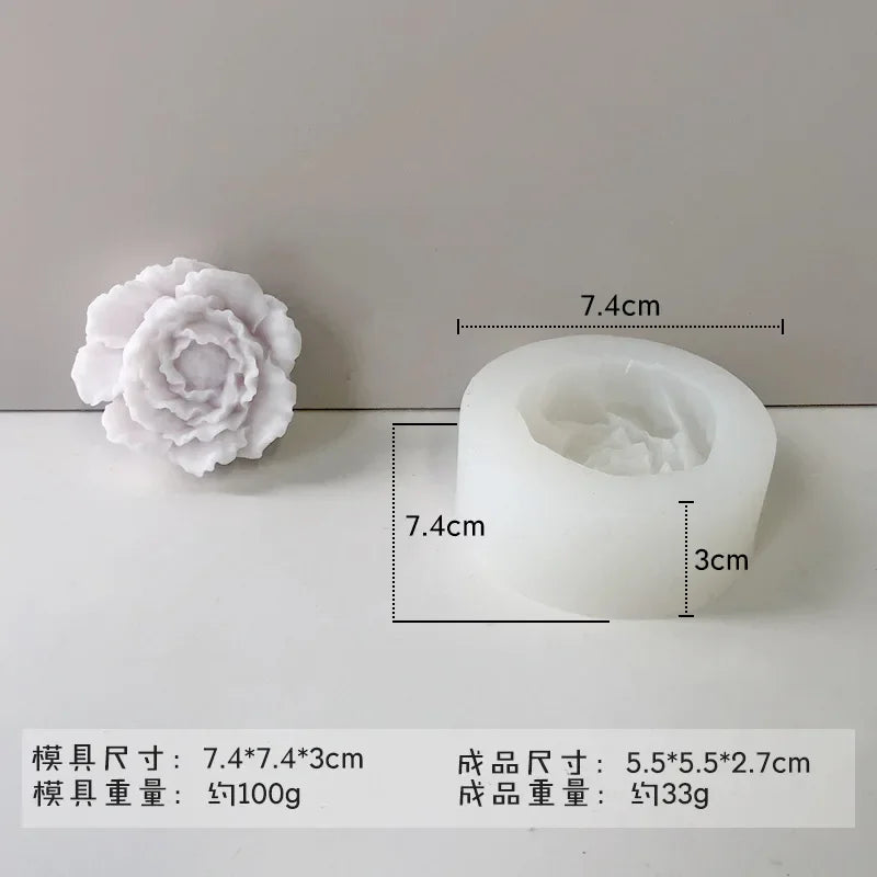 White silicone mold shaped like a rose peony for crafting candles, soap, and baking