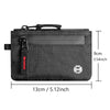 Black RFID-blocking travel wallet with a carabiner clip shown flat.