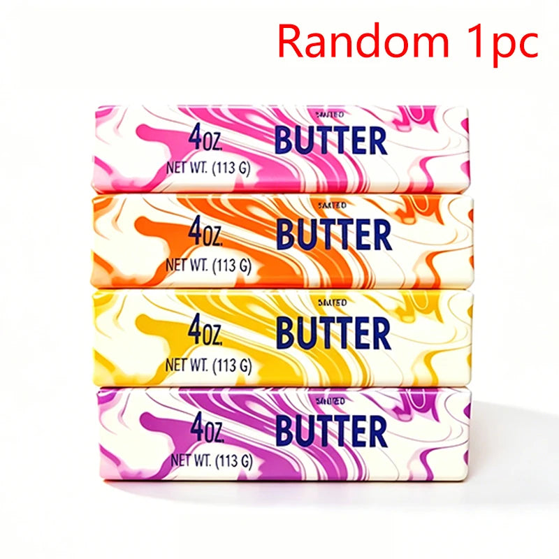 Three random 4oz butter fidget sticks with swirling pink, orange, and purple colors.
