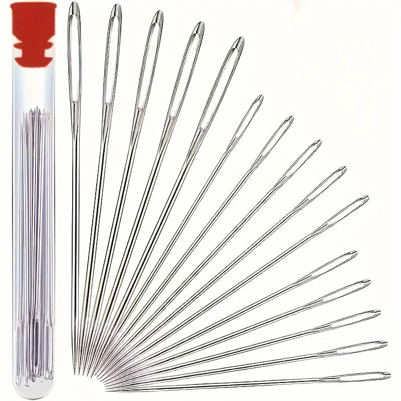A set of 42 hand sewing needles and a storage box for home and travel use.