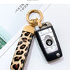 Zebra Print Leather Keychain with Animal Pattern
