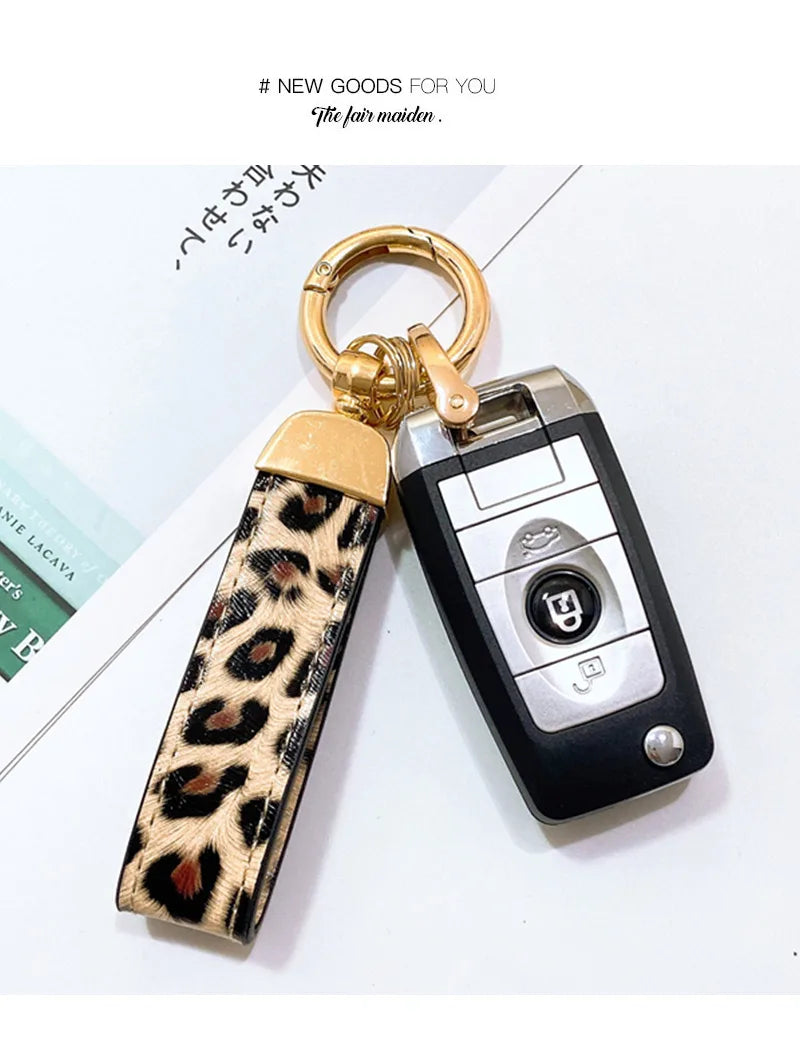 Zebra Print Leather Keychain with Animal Pattern