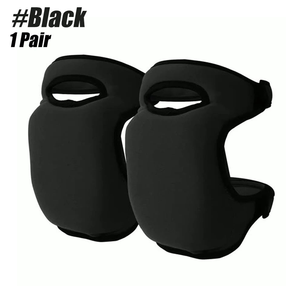 A pair of black soft foam kneepads shown against a white background.